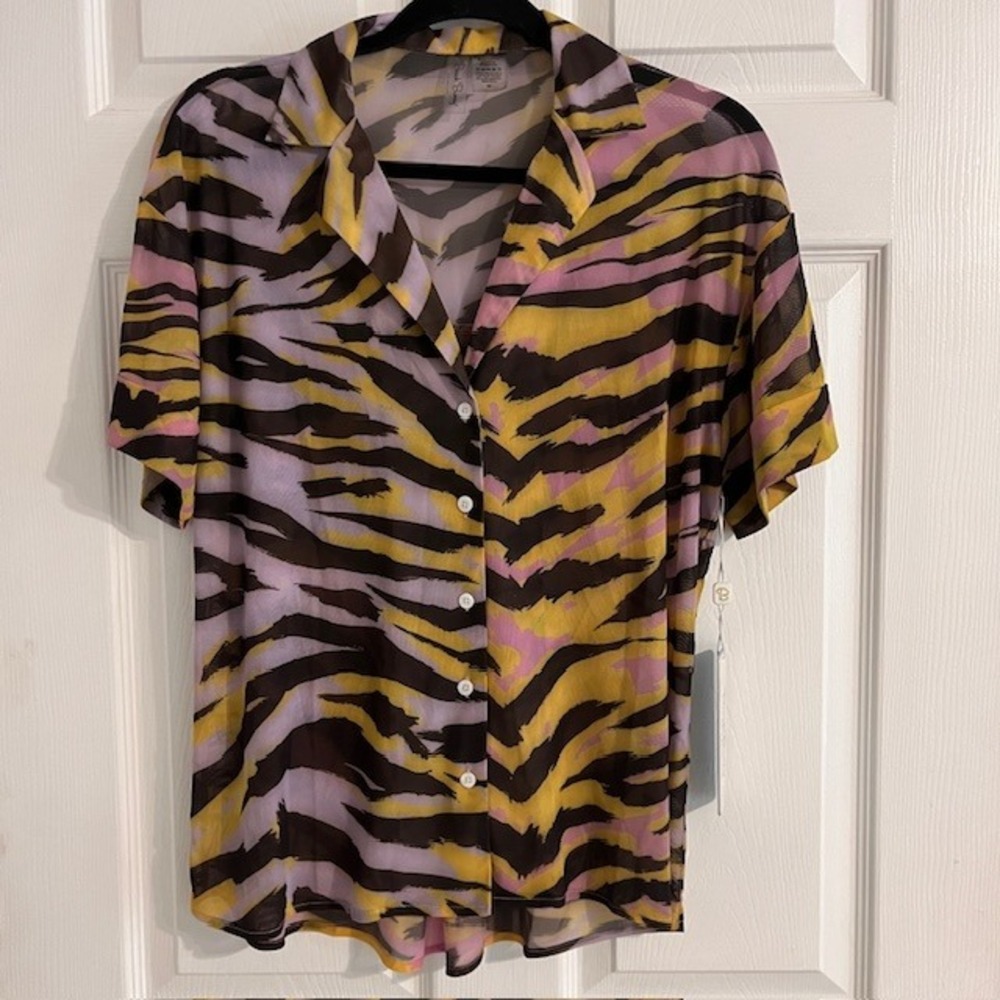 Beach Bunny Sienna Beach Shirt Cover Up Animal Print Button Up‎ SM